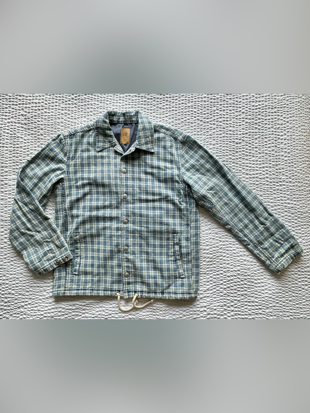 GAP Men's Denim Check Coaches Snap Jacket